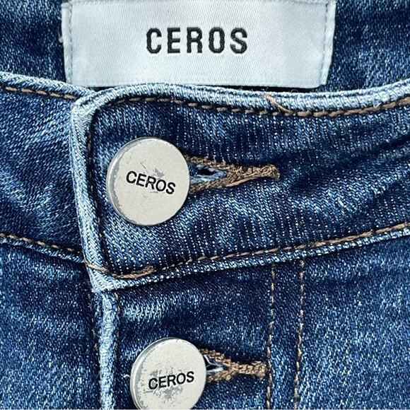 CEROS High Rise Medium Wash Slim Fit Distressed Raw Hem Button Fly Jeans Size 31 - Picture 4 of 9